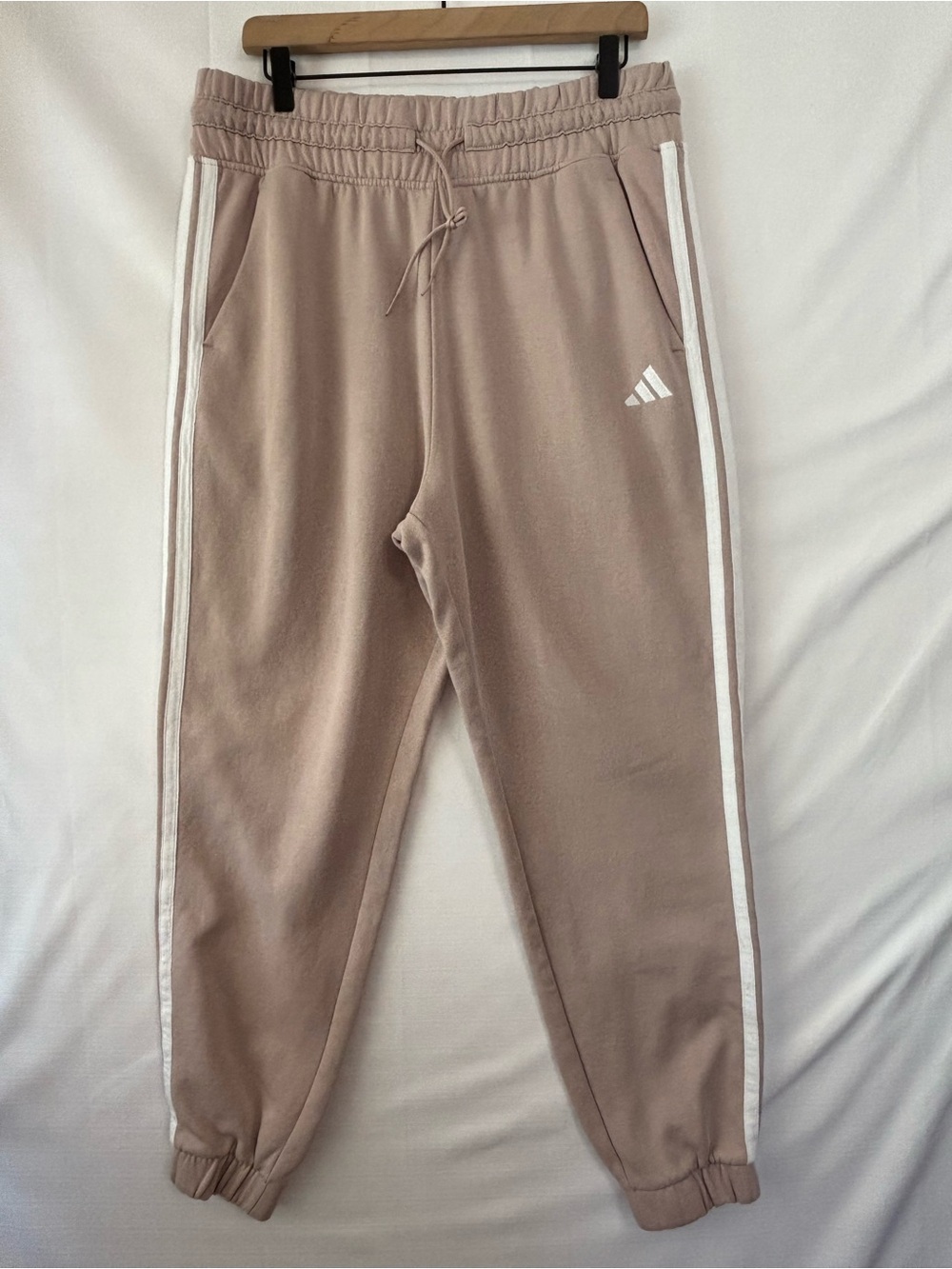 ADIDAS Beige Essentials 3-Stripes French Terry Cuffed Sweatpants Size XL